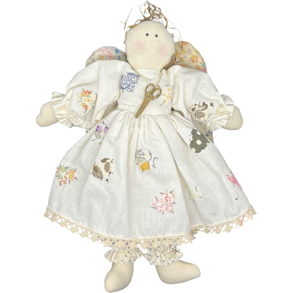 Tracie E Angel Doll Handmade Patchwork Muslin Wings Signed